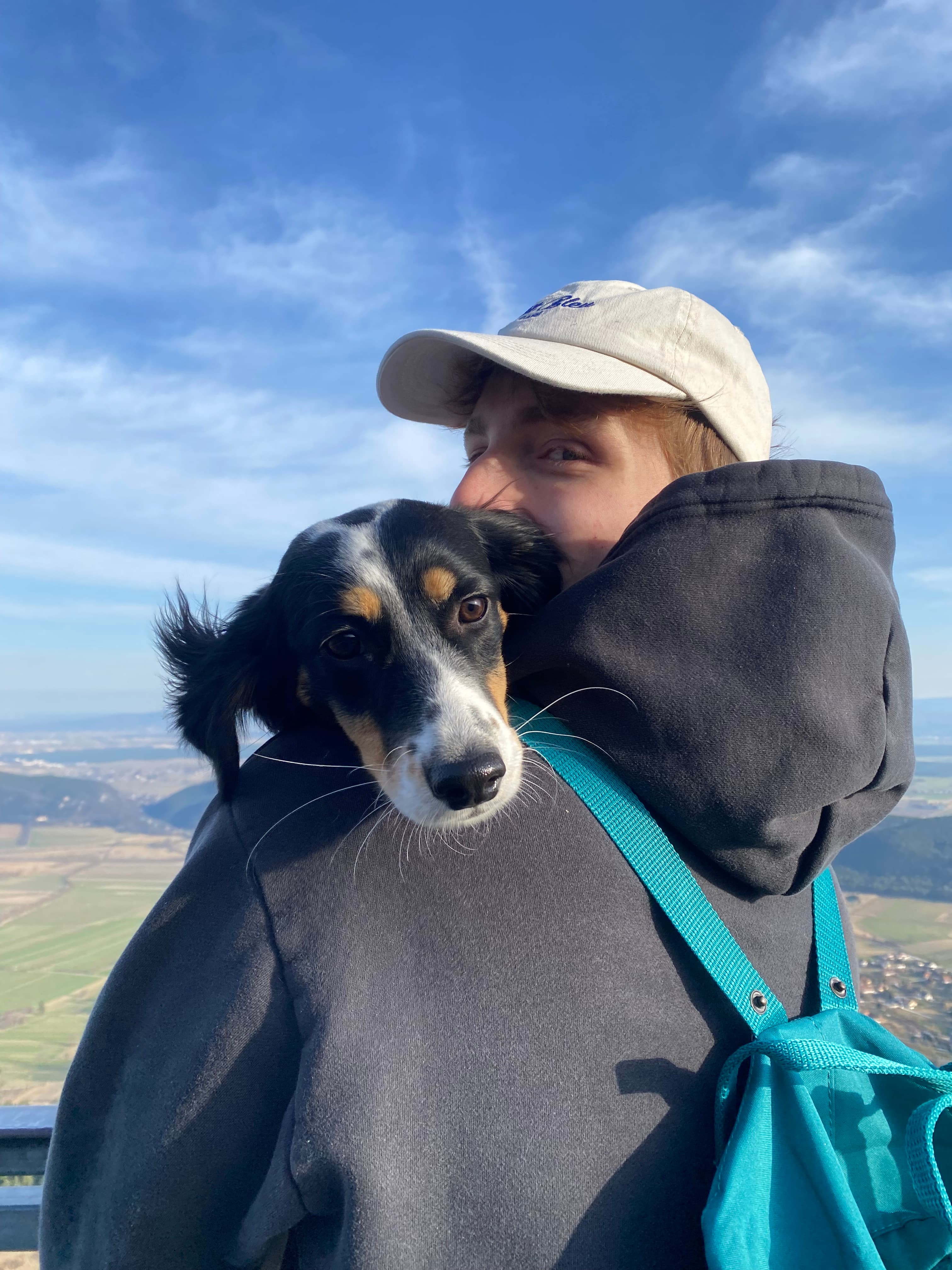 Peter Edlinger with his dog on a mountain viewpoint in Austria